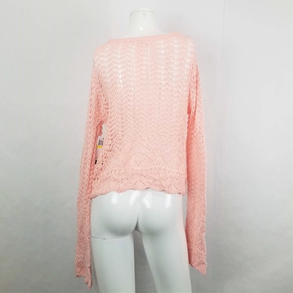 Onehart Womens Medium Pink Long Sleeve Belle Cuff Crochet Top - Picture 3 of 5